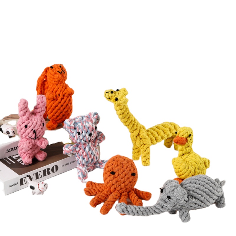 Popular Wholesale Dog Toy Knot Toy with Woven Animal Shape Molar Bite Rope for Pets