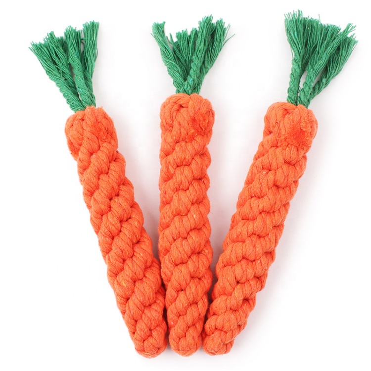 High Quality Fctory Teeth Cleaning Bite Resistant Cotton Rope Chew Carrot Vegetable Pet Dog Toy